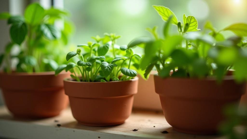 Selection of terracotta and ceramic pots with drainage holes for indoor herb growing
